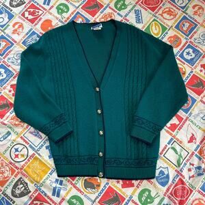 vintage retro womens cape cod sportswear button up cardigan sweater size large
